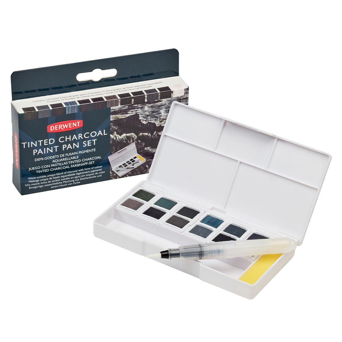 Derwent Tinted Charcoal Akvarellfärg 12-set halvkoppar