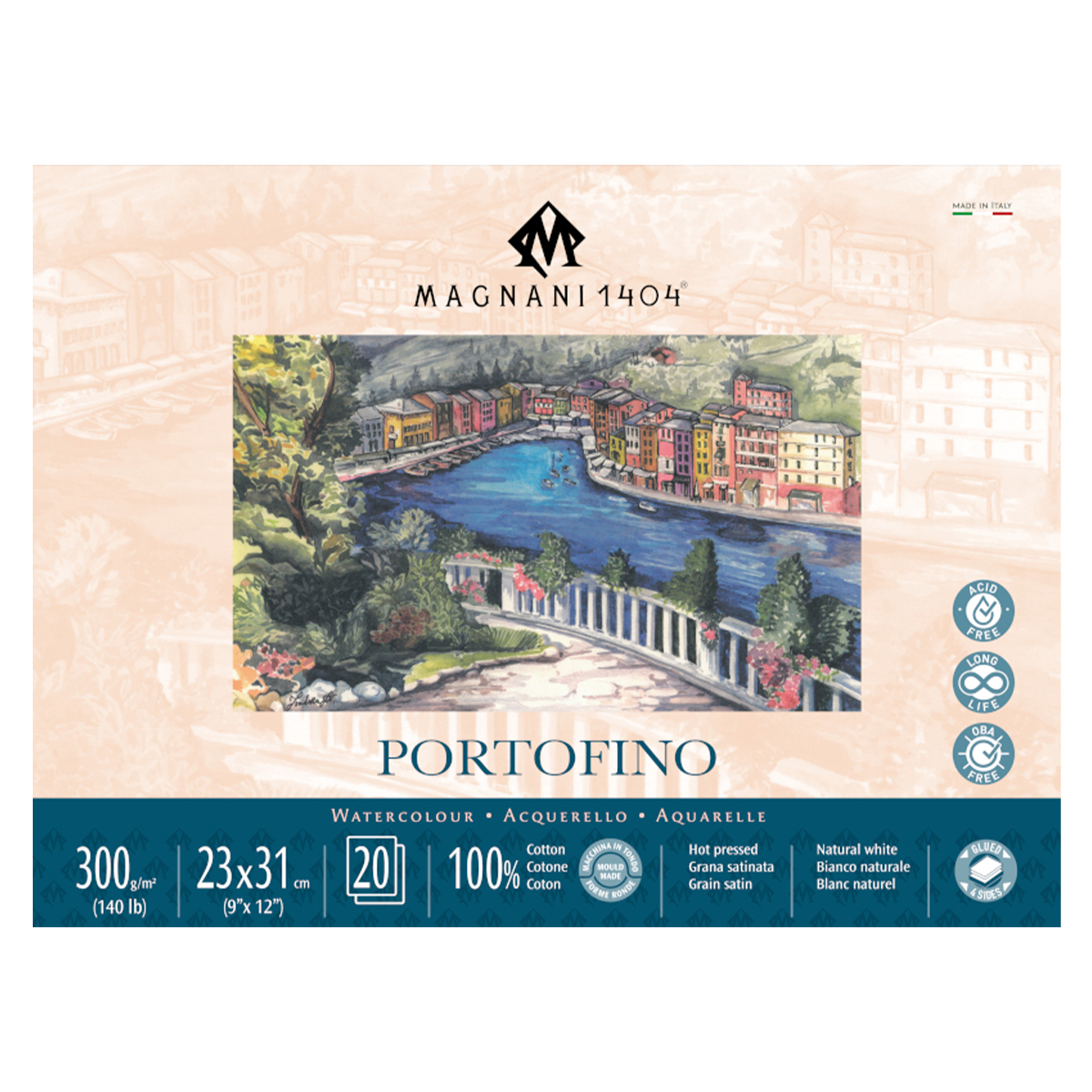 Magnani Akvarellblock Portofino 100%Bomull Satin 23x31 cm 20 ark