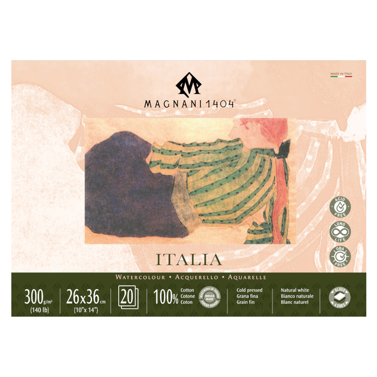 Magnani Akvarellblock Italia 100%Bomull 300gx36cm 20 ark