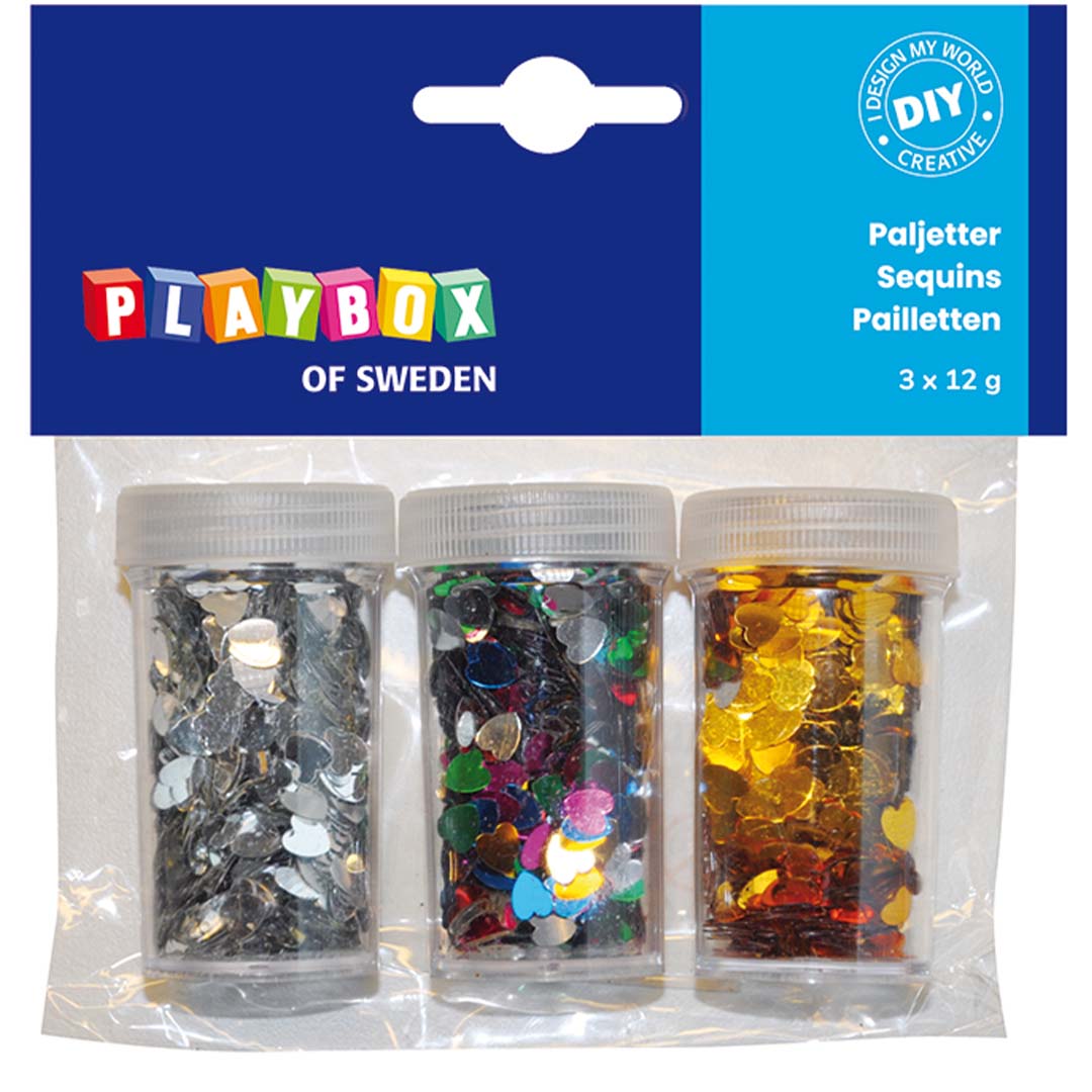 Playbox Paljetter 3 x Hjärtan 12 g
