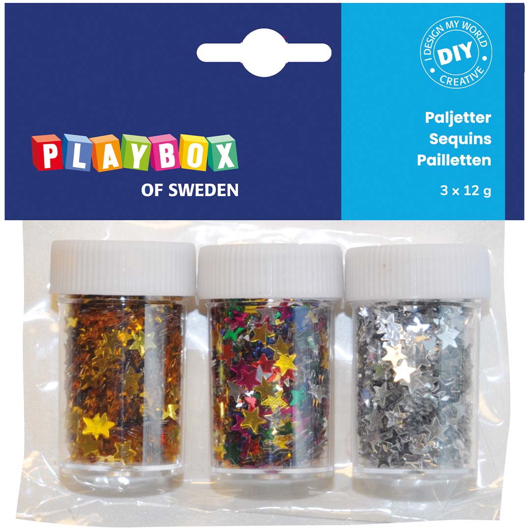 Playbox Paljetter 3 x Stjärnor 12 g