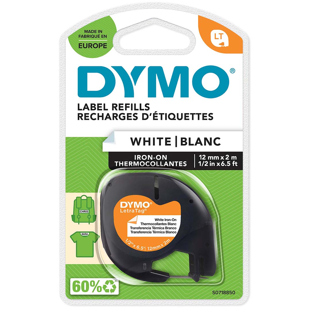 DYMO LetraTag påstrykbara etiketter 12mm x 2m Black on White