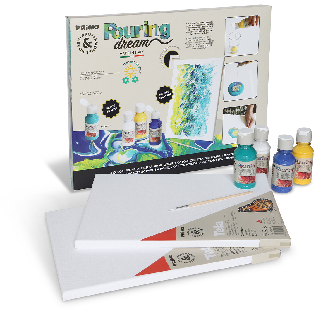 Primo Pouring-kit Akryl 4x100ml 2 canvas