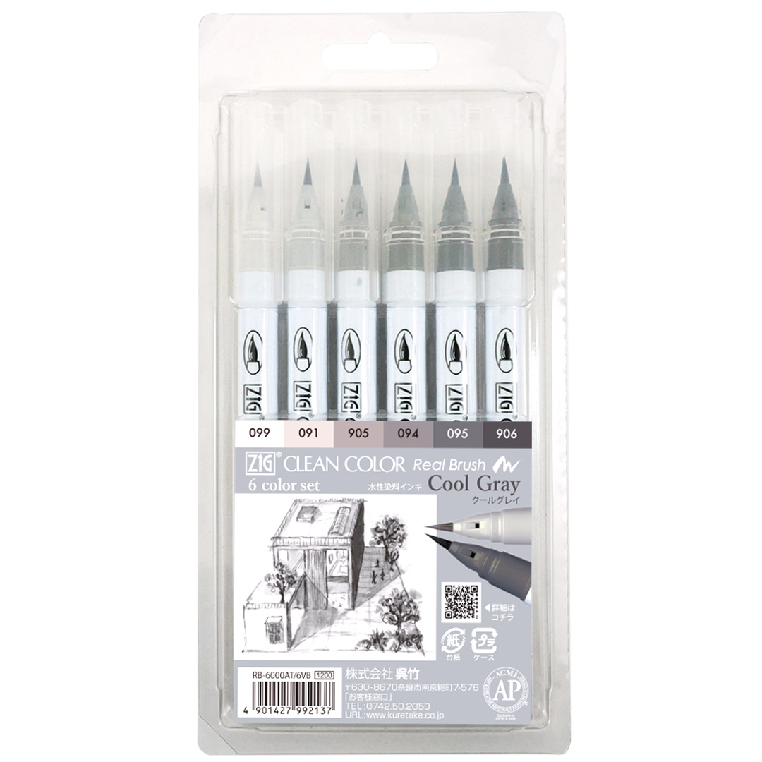 Läs mer om ZIG Kuretake Clean Color Real Brush 6-set Cool Gray