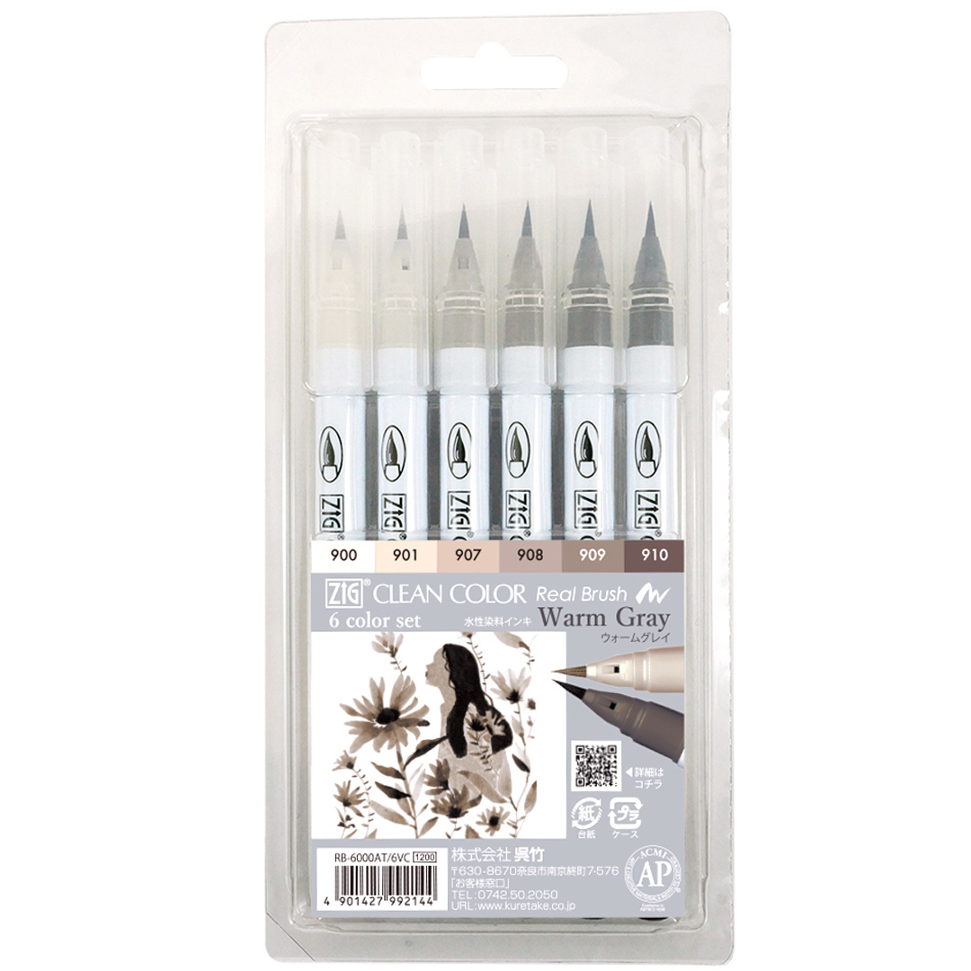 Läs mer om ZIG Kuretake Clean Color Real Brush 6-set Warm Gray