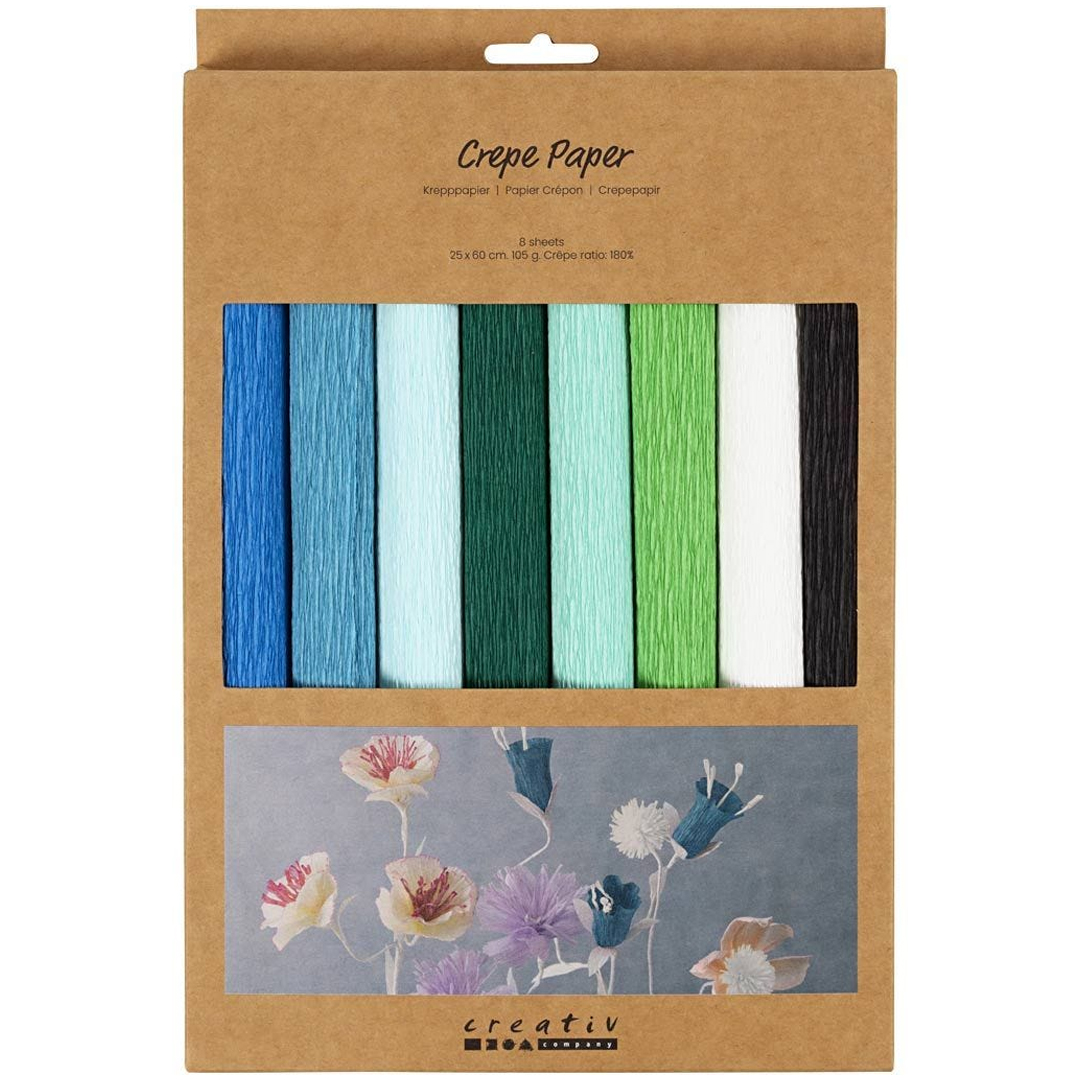 Creativ Company Crepepapper Blågrön färgmix 8 ark