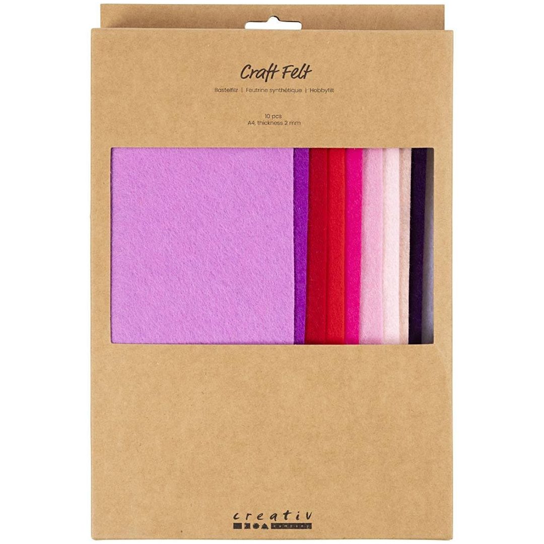 Creativ Company Hobbyfilt A4 10-pack Lilarosa färgmix
