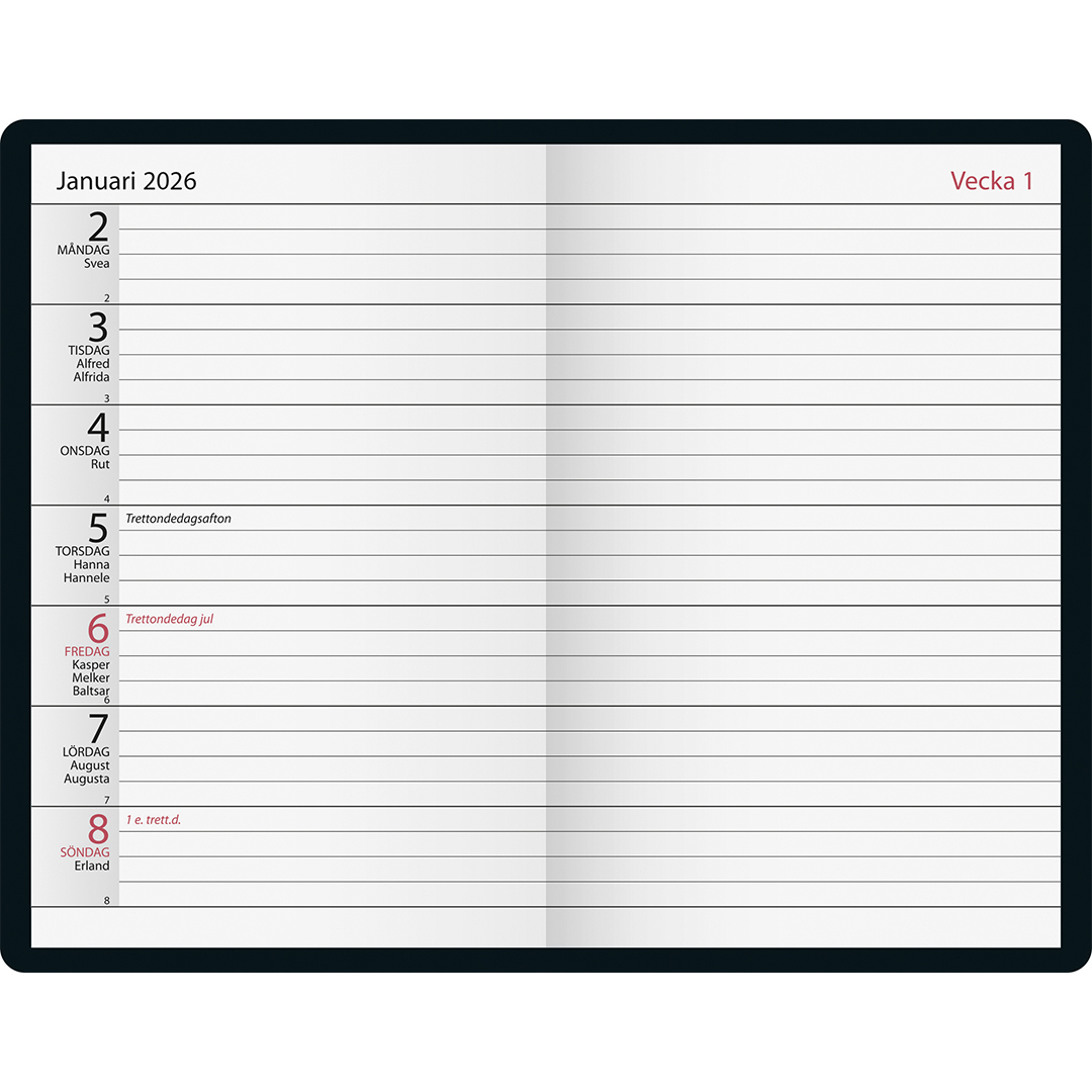 Kalender Agenda Svart Konstläder