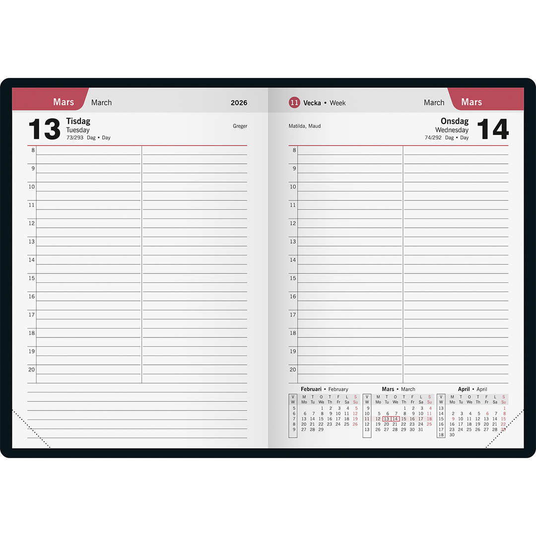Timkalender Svart Konstläder