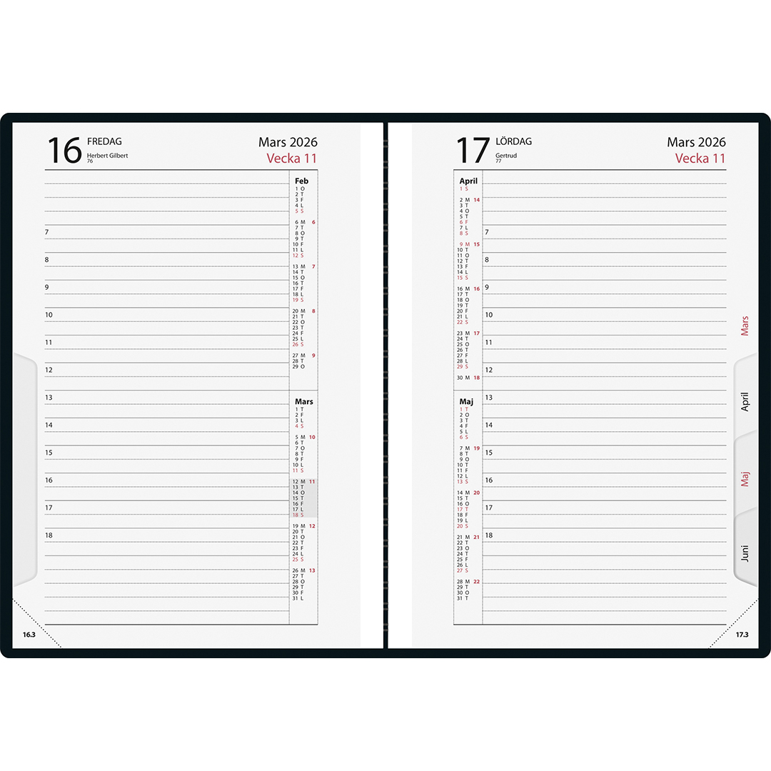 Kalender Timdagbok Röd/Svart