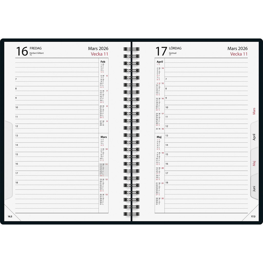 Kalender Timdagbok Bordeaux Wire-O