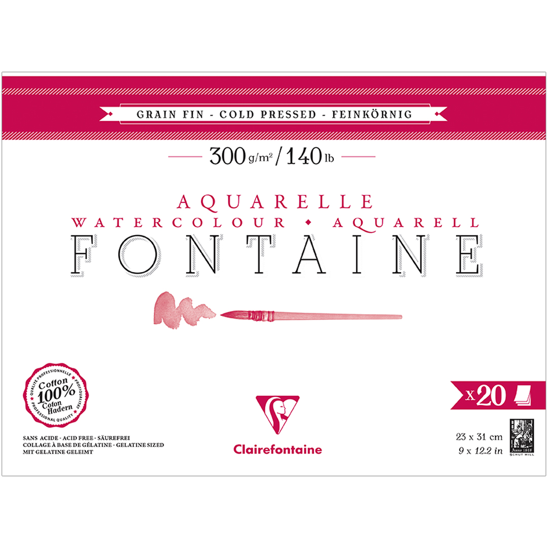 Clairefontaine Fontaine Akvarellblock CP 23x31 cm 300g | Papper & Block - Konstnärsblock - Akvarellblock | HobbyPyssel