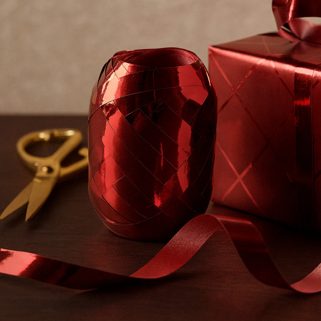 Presentband Metallic 10m x 7 mm Röd