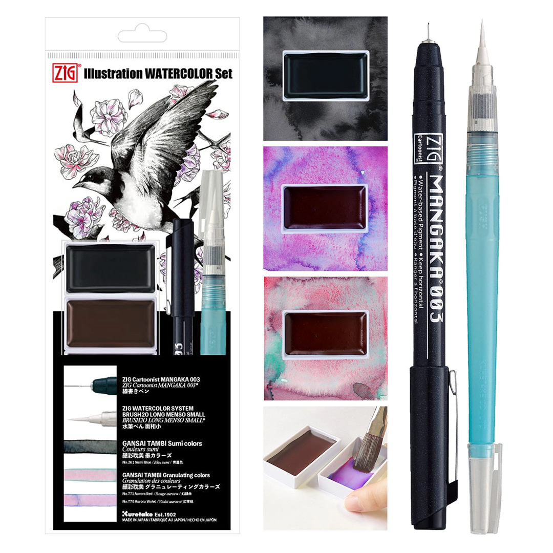 ZIG Kuretake Illustration Watercolor Set | Konstnärsmaterial - Konstnärsfärger - Akvarellfärg - Akvarellfärg i kopp | HobbyPyssel