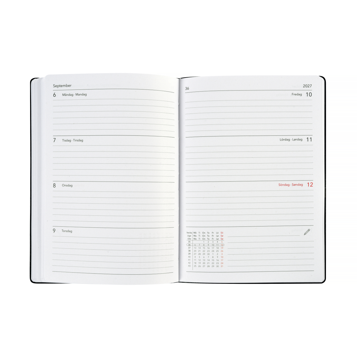 Kalender Björn 2027 A5 Weekly Horisontell Svart