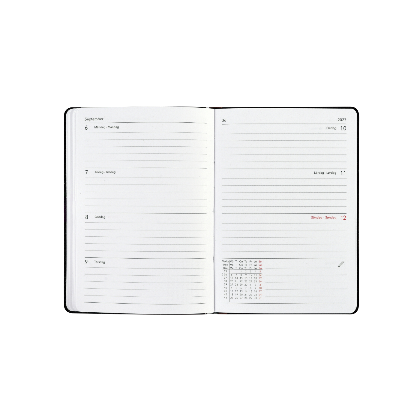 Kalender Björn 2027 A6 Weekly Horisontell Svart