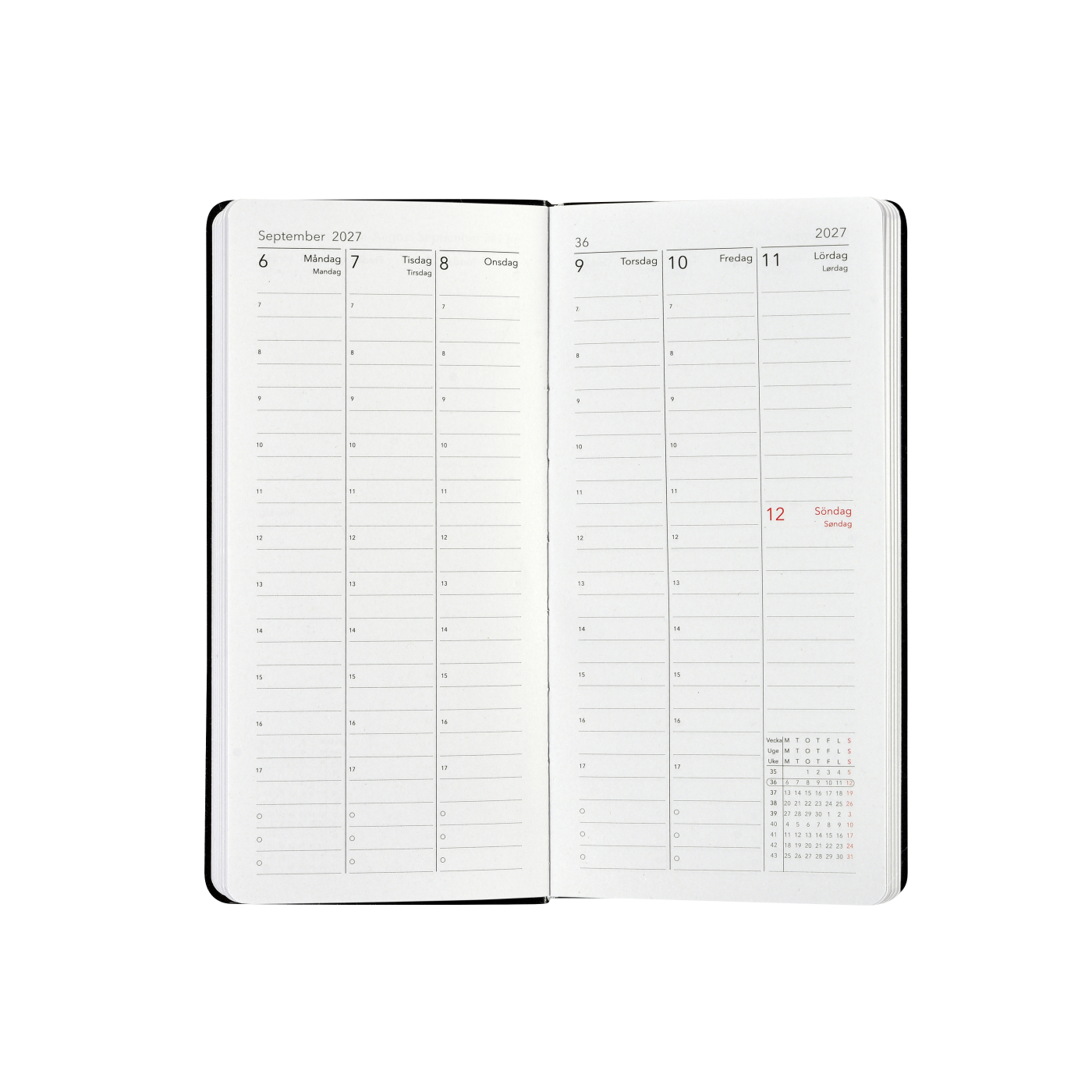 Kalender Björn 2027 Slim Weekly Vertikal Svart