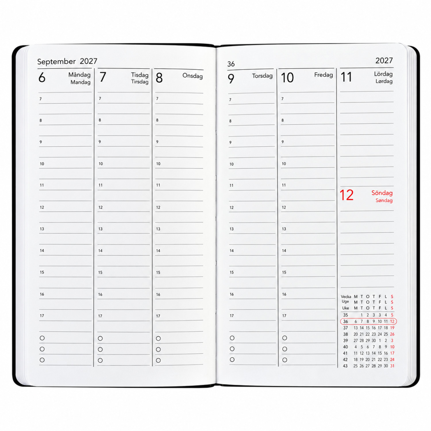 Kalender Björn 2027 Slim Weekly Vertikal Svart