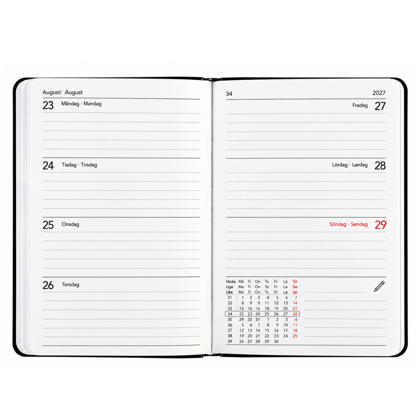 Kalender Björn 2027 Mini Weekly Horisontell Svart