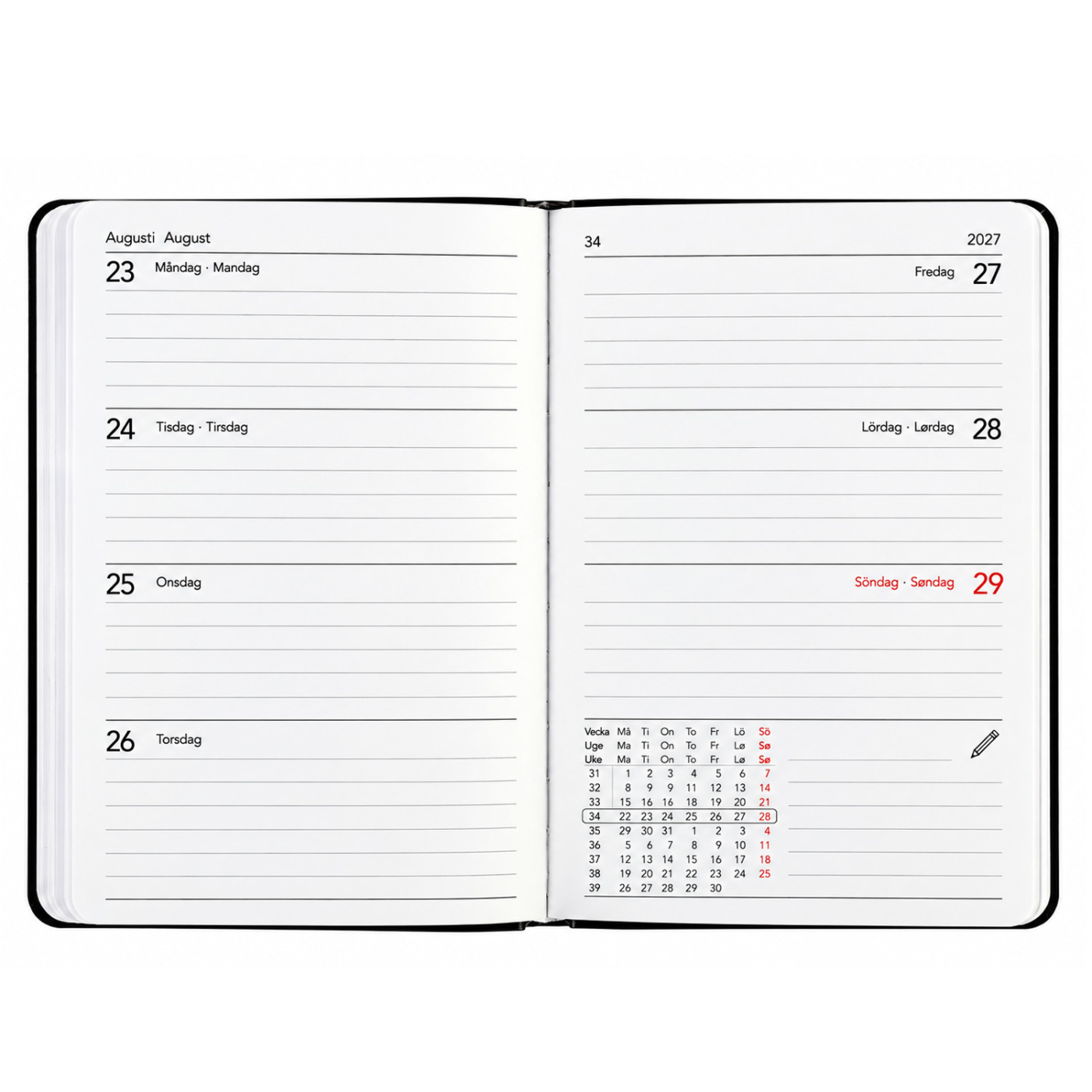 Kalender Björn 2027 A6 Weekly Horisontell Ängsgrön