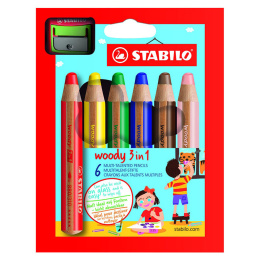 Woody 3-in-1 Färgpennor 6-set + vässare (3 år+) i gruppen Kids / Barnpennor / Färgpennor för barn hos Pen Store (100443)