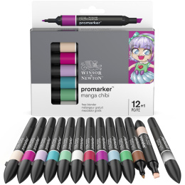Promarker 12-set + blender (Manga Chibi) i gruppen Pennor / Konstnärspennor / Illustrationsmarkers hos Pen Store (100560)