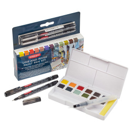 Line & Wash Paint Pan Set 12 halvkoppar i gruppen Konstnärsmaterial / Färger / Akvarellfärg hos Pen Store (128196)
