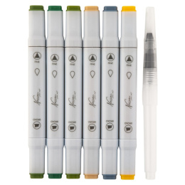 Akvarellmarker Dual 6-set Forest + vattenpensel i gruppen Pennor / Konstnärspennor / Akvarellpennor hos Pen Store (129350)