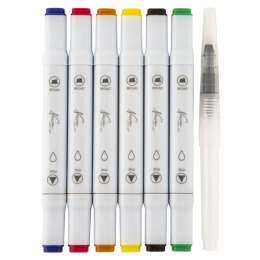 Akvarellmarker Dual 6-set Basic + vattenpensel i gruppen Pennor / Konstnärspennor / Akvarellpennor hos Pen Store (129352)
