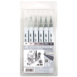 Clean Color Real Brush 6-set Cool Gray i gruppen Pennor / Konstnärspennor / Penselpennor hos Pen Store (134106)