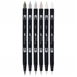 ABT Dual Brush pen 6-set Gray i gruppen Pennor / Konstnärspennor / Penselpennor hos Pen Store (134116)