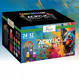 Akrylset 24 färger (59 ml) + 12 penslar i gruppen Konstnärsmaterial / Konstnärsfärger / Akrylfärg hos Pen Store (134423)