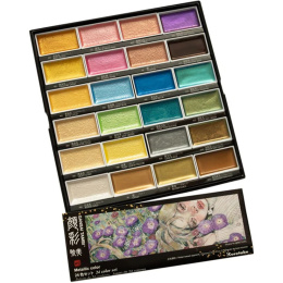 Gansai Tambi Akvarell 24-set Metallic 2 i gruppen Konstnärsmaterial / Konstnärsfärger / Akvarellfärg / Akvarellfärg i kopp hos Pen Store (135538)
