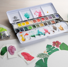Akademie Aquarell Half Pans 24-set i gruppen Konstnärsmaterial / Konstnärsfärger / Akvarellfärg / Akvarellfärg i kopp hos Pen Store (137802)