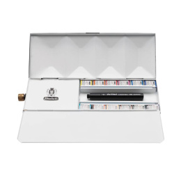 Horadam Aquarell Half Pans 12-set + watertank i gruppen Konstnärsmaterial / Konstnärsfärger / Akvarellfärg / Akvarellfärg i kopp hos Pen Store (137803)