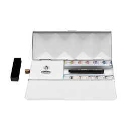 Horadam Aquarell Half Pans 12-set + watertank i gruppen Konstnärsmaterial / Konstnärsfärger / Akvarellfärg / Akvarellfärg i kopp hos Pen Store (137803)