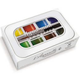 l'Aquarelle Akvarellfärg i metallask 8 halvkoppar + pensel i gruppen Konstnärsmaterial / Konstnärsfärger / Akvarellfärg / Akvarellfärg i kopp hos Pen Store (138036)