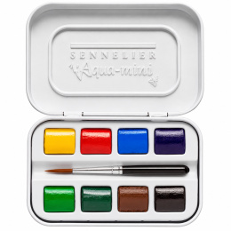 l'Aquarelle Akvarellfärg i metallask 8 halvkoppar + pensel i gruppen Konstnärsmaterial / Konstnärsfärger / Akvarellfärg / Akvarellfärg i kopp hos Pen Store (138036)