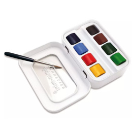 l'Aquarelle Akvarellfärg i metallask 8 halvkoppar + pensel i gruppen Konstnärsmaterial / Konstnärsfärger / Akvarellfärg / Akvarellfärg i kopp hos Pen Store (138036)